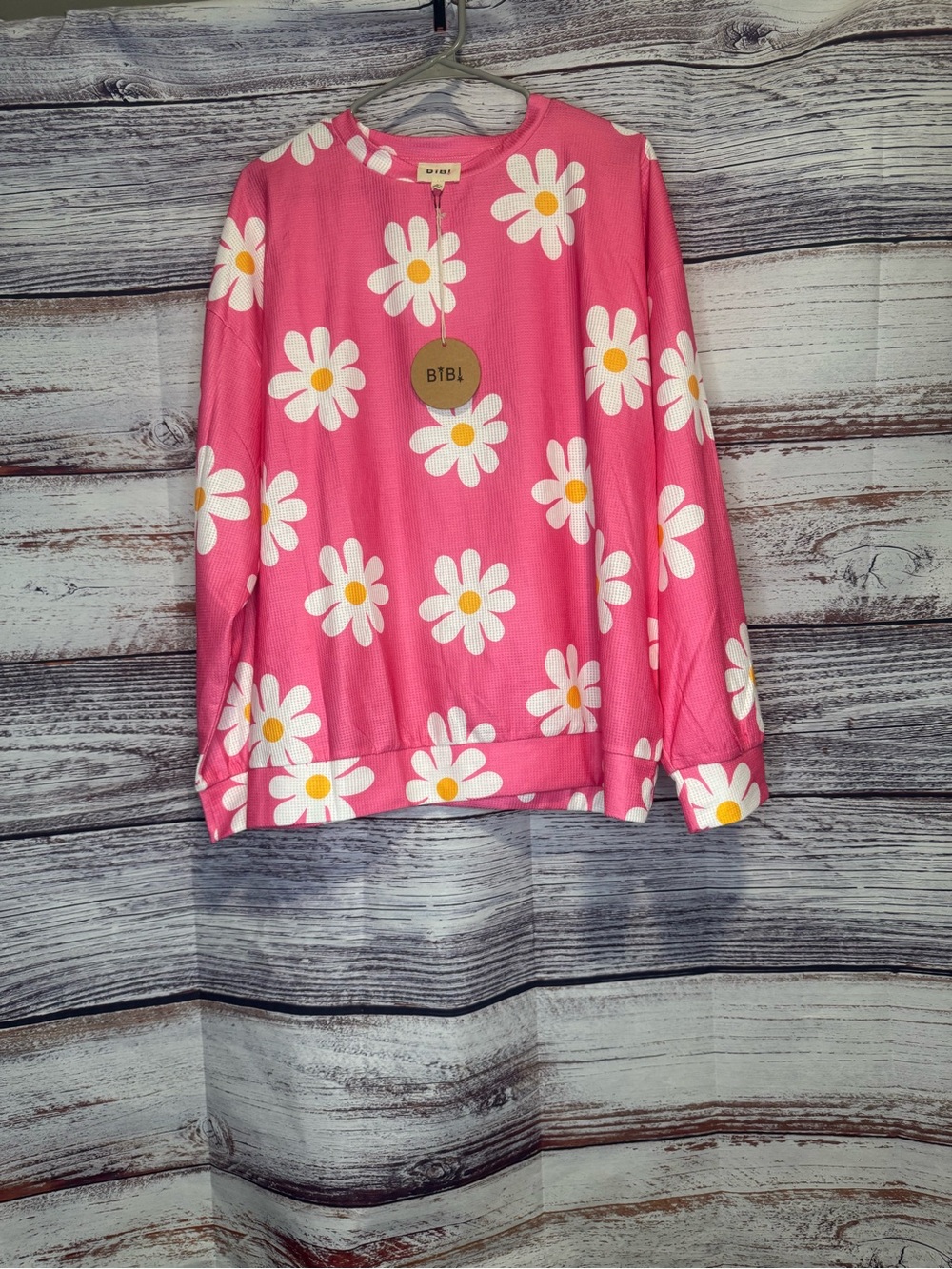 Bibi Hot Pink Daisy Print Lightweight Knit Top, new, large